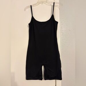 Babysuit. Women’s Black Seamless Slip Shorts Bodysuit with Thin Straps